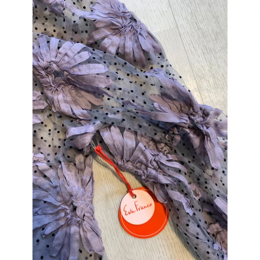 Eva Franco Anthropologie Lavender 3D Floral Polka Dot Mesh Top Camisole Set L
